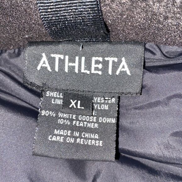 Athleta XL Goose Down Puffer Vest Black Yellow Floral Adjustable Jacket Women’s - Picture 6 of 6